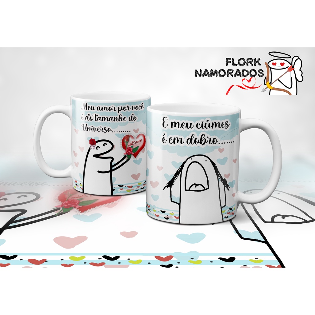 Caneca Com Caixinha Flork Amo Tu meme palito Xicara 325ml divertida para  namorado ou namorada