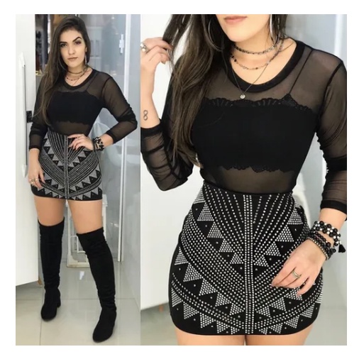 Body de renda com best sale saia midi