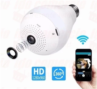 Lâmpada Espiã Câmera Visão Noturna Ip Led Wifi Hd Panorâmica