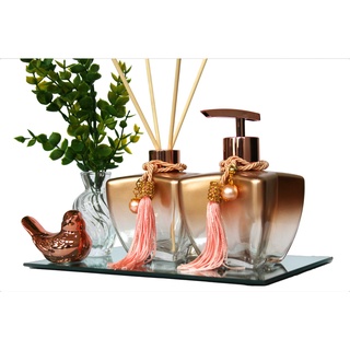 Kit Lavabo Vidro Estrela Super Luxo Difusor E Saboneteira C/ Bandeja + Enfeite