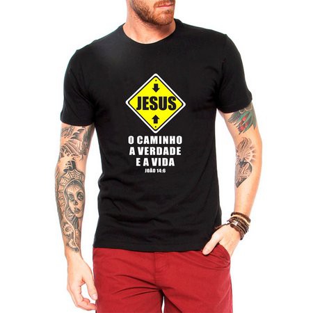 Camiseta Evangélica Jesus O Caminho Placa - Masculina Camisa Gospel ...