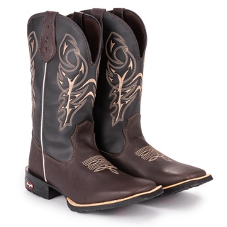 Bota Botina Texana Masculina Country Bico Quadrado Solado De Borracha Costurado Delegada