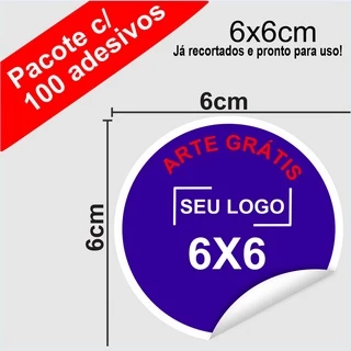 50/100 Adesivos Personalizado com recorte 6X6