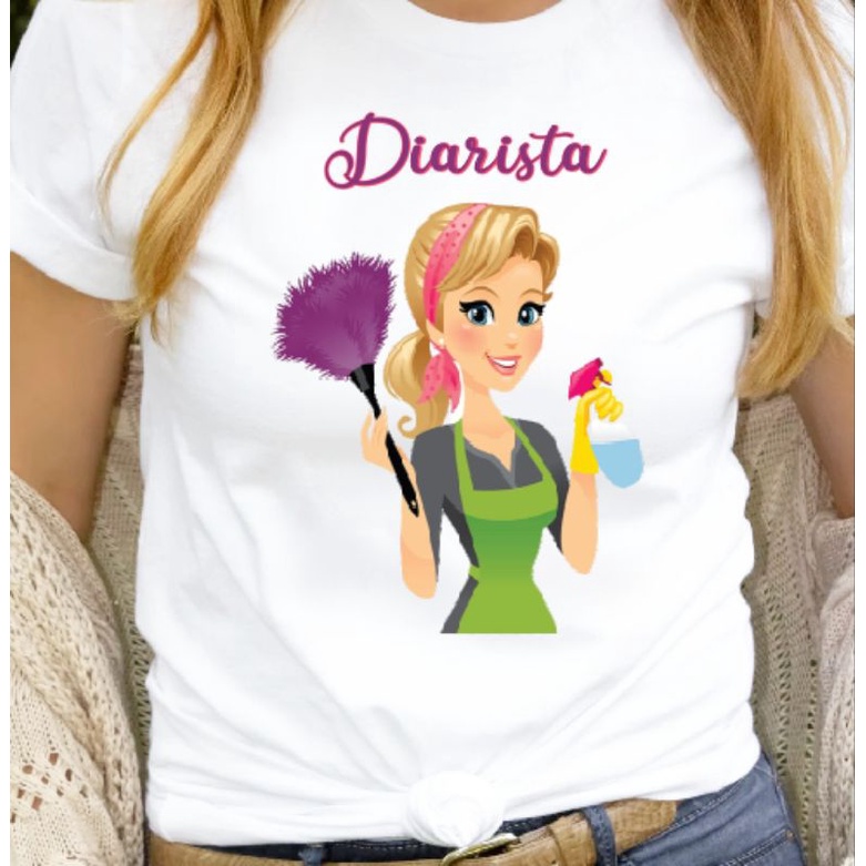 diarista camisetas e Baby look personalizadas Diarista, diárias, limpeza até o  tamanho plus size | Shopee Brasil