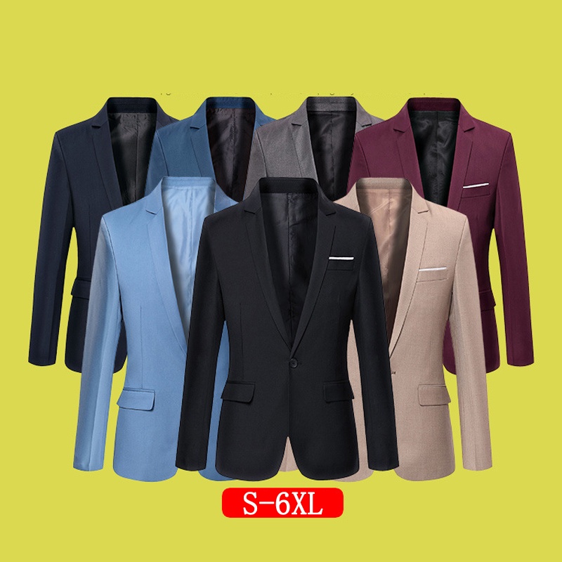 Men's Black Blazer Formal Business Coat Korean Suit Slim Fit Wedding Red Oversize 5XL