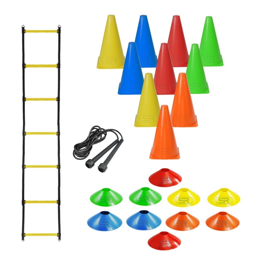 Escada + Corda +10 Pratos +10 Cones P/ Treinamento Funcional
