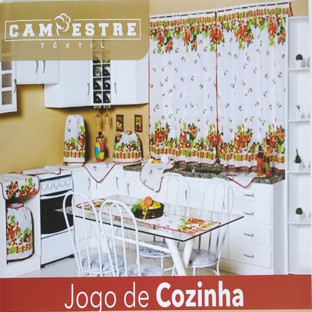 Jogo de Cozinha Com Cortina Oxford 10 Peças Escolha a Estampa