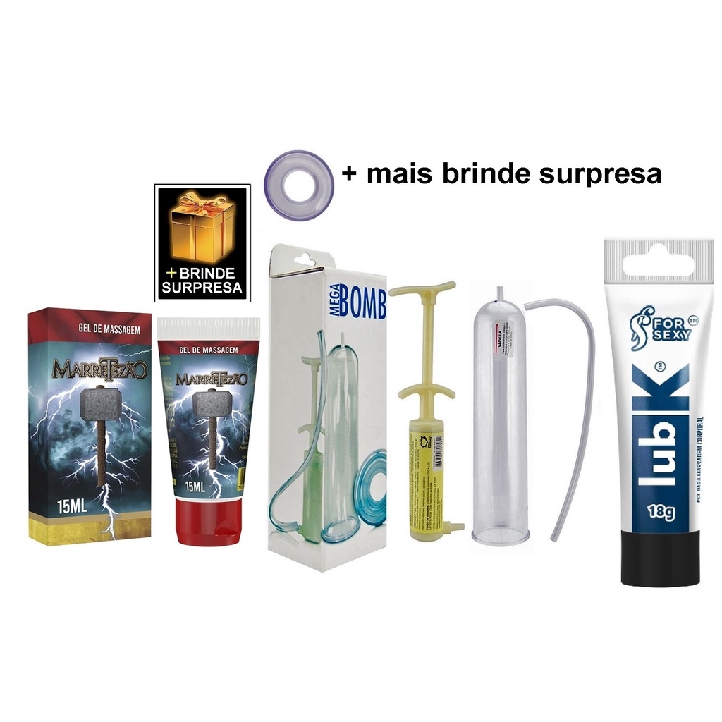 Kit Bomba Peniana, Gel Marretezão inchador, Lubrificante intimo neutro, 2  brindes