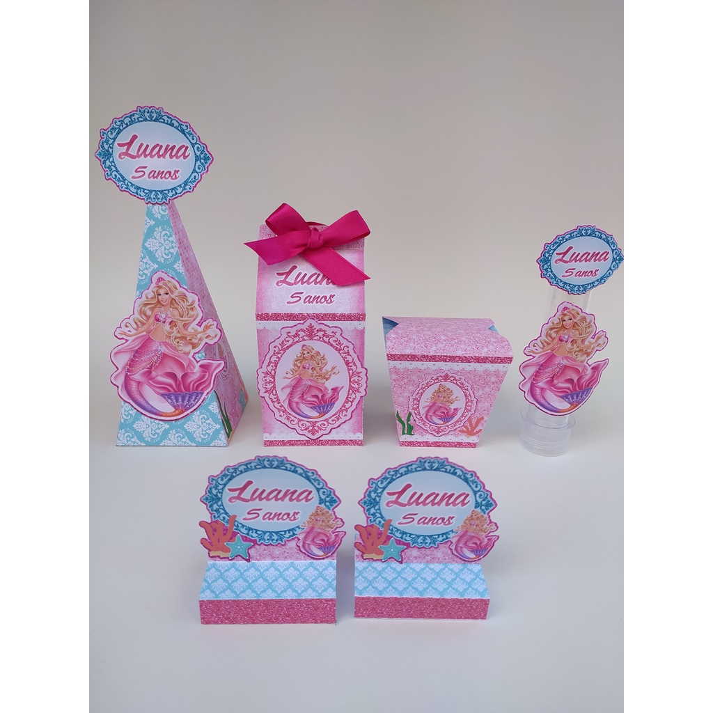 Caixa Milk Personalizada Festa Barbie Sereia Kit
