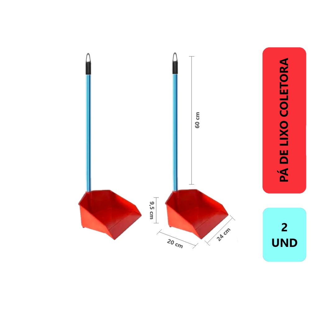 2 Unidades Pá De Lixo Multiuso Grande Com Cabo Longo Coletora Reforçada