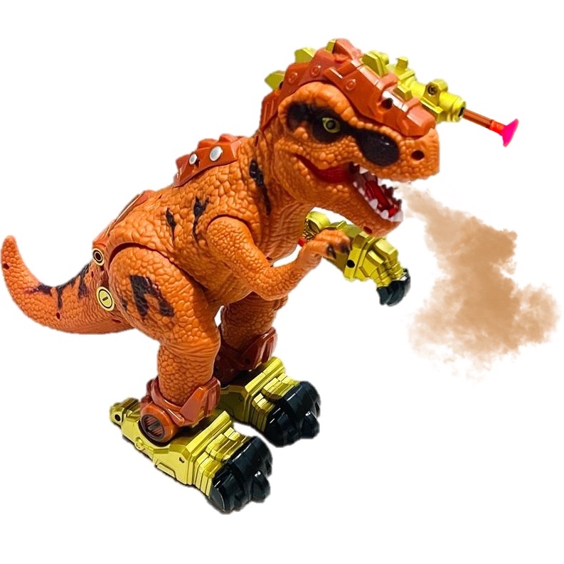 Dinossauro De Brinquedo Solta Fumaça Anda Som Luz Dino Robô laranja