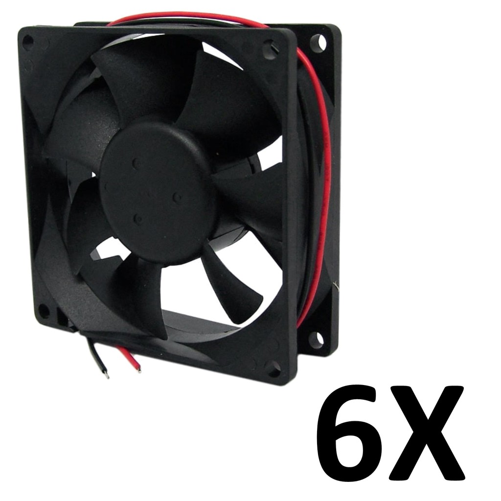 6X Micro Ventilador 80x80x25 12V Cooler Fan Ventoinha 80x80x25mm 8x8cm 8x8x2,5cm (Kit 6 peças)