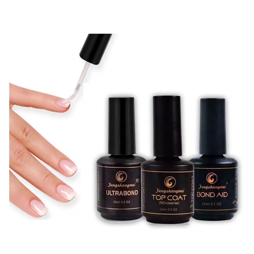 Kit Top Coat + Bond Aid + Ultra Bond Fengshangmei 03 Frascos com