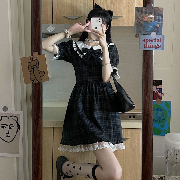 Terno de saia Lolita bordada com urso estilo doce Kawaii - Loja de