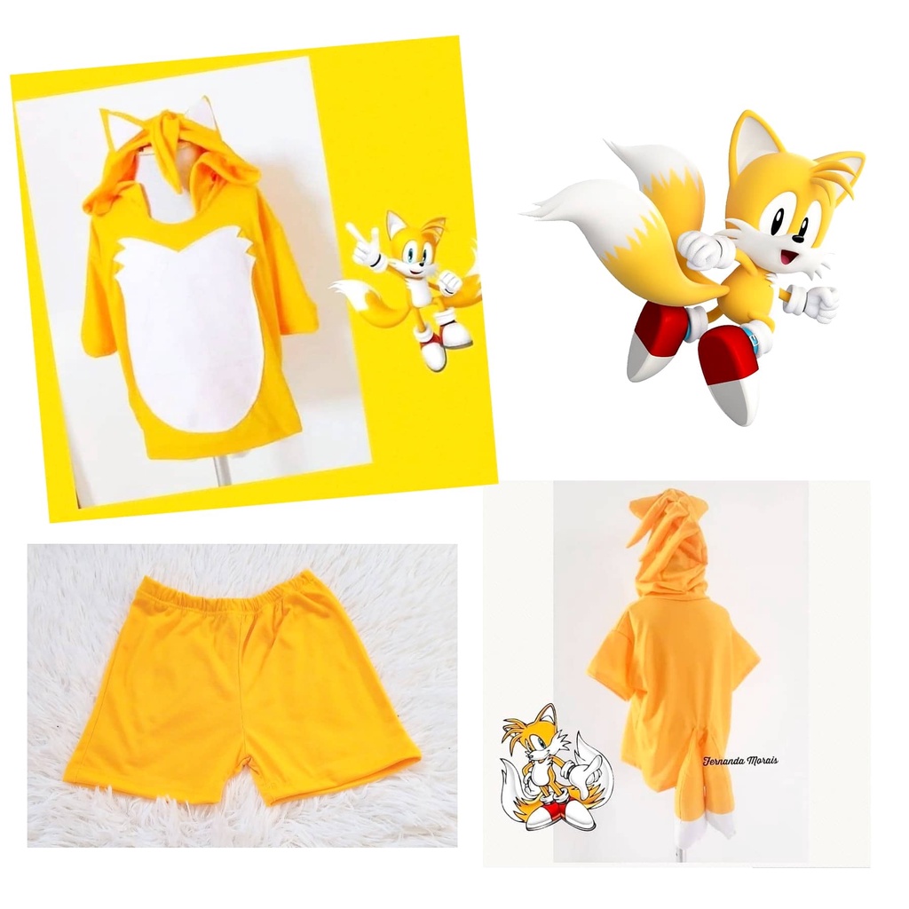 Tails fantasia Conjunto de camiseta e shorts Turma Do Sonic
