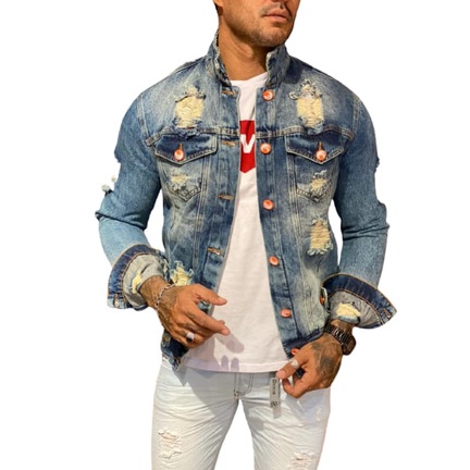 Jaqueta jeans masculina store rasgadinha