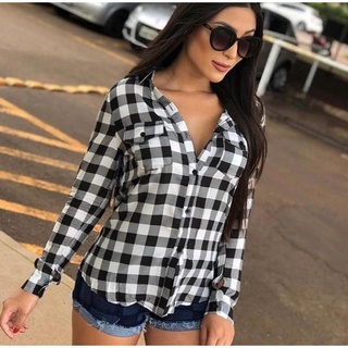 Camisa xadrez feminina store preta