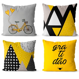 Kit 4 capas de almofadas geométrica decorativa amarelo 45x45