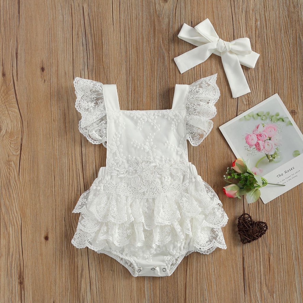 Romper Bordado Batizado Body Branco + Brinde Faixa Cabelo