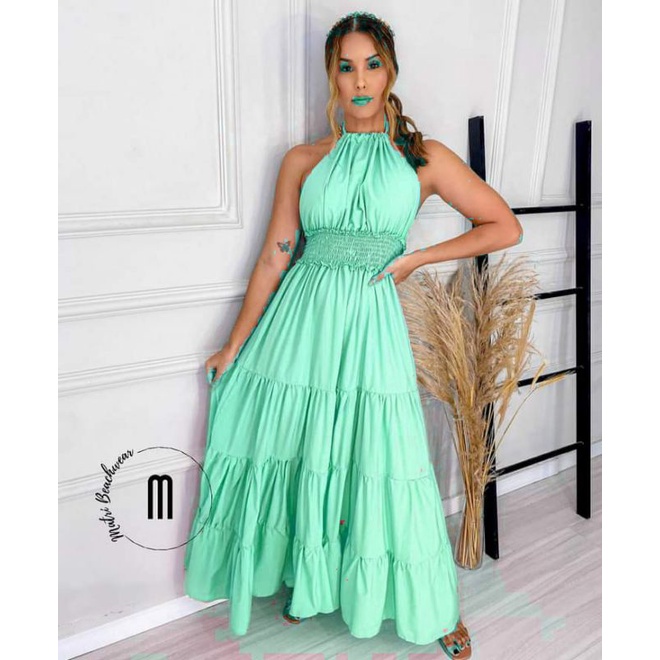 Vestido Longo Com Amarração no Pescoço Shopee Brasil