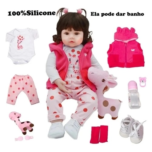 Boneca Bebê Reborn 100% Silicone Gatinha Com Mamadeira Chupeta E