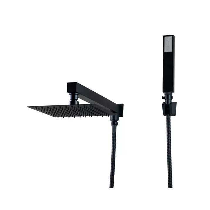 Ducha Inox 20cm C/ Desviador, Ducha Manual Completa black-cromado