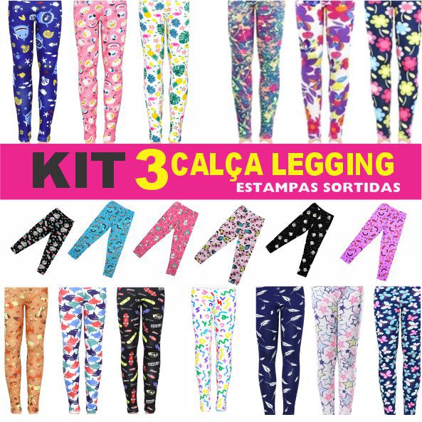 Kit com 4 calca legging infantil cotton atacado criança juvenil calças  leggings legue leg estampada lisa moda infantil calca menina calca juvenil  - START HAPPY - Calça Legging - Magazine Luiza