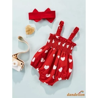 DANDELION-Macacão infantil/Bebês Feminino Com Estampa De Coração Sem Manga + faixa de cabelo.Roupa de recém-nascido Meninas