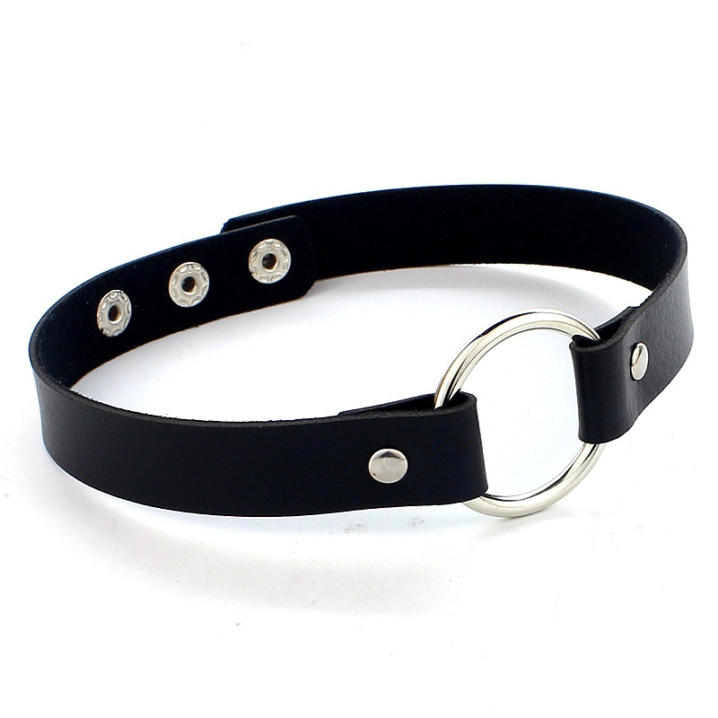 Gothic Black Leather Choker Necklaces Para Mulheres Rivet Rock