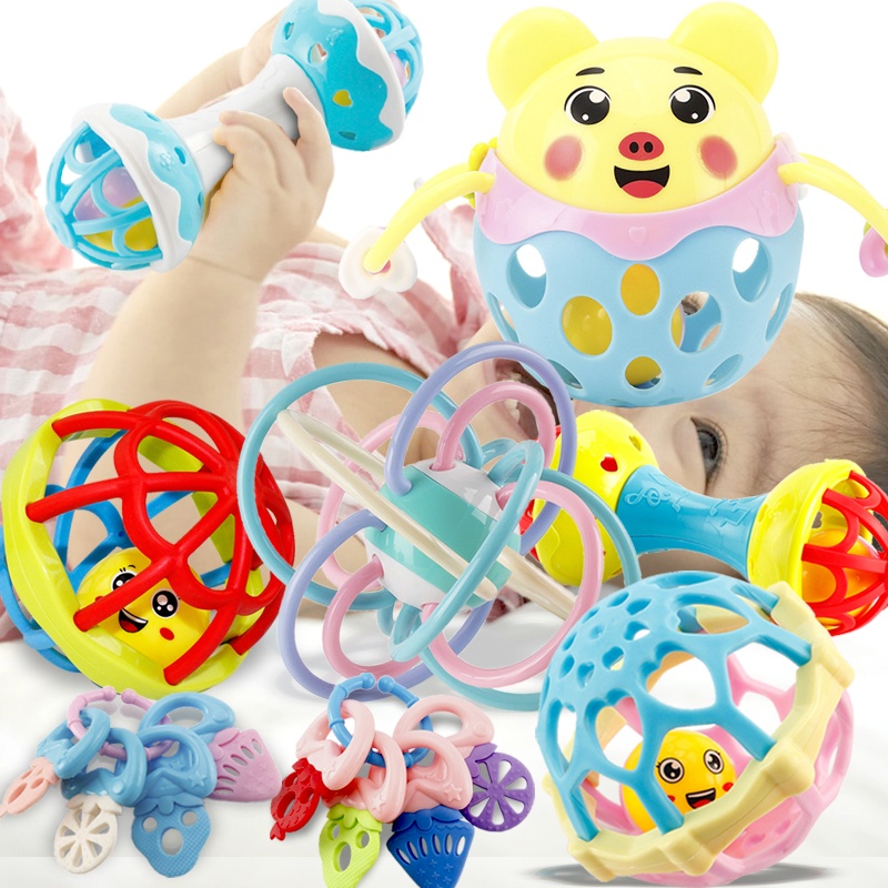 Brinquedos De Criança Para Bebê Chocalhos Bola Sino Conjunto 0 2 3