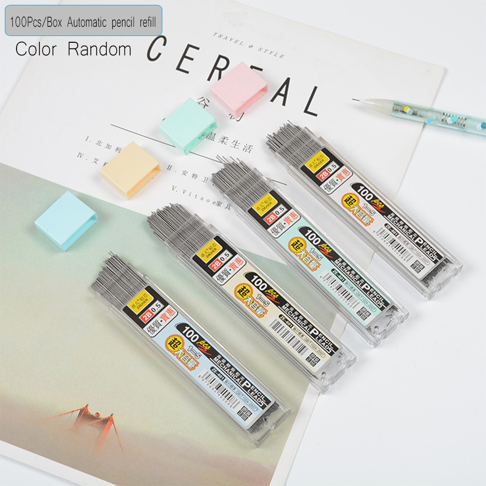 100 Unidades/Caixa 0.5/0.7 Mm Lápis Mecânico Substituir De Chumbo Apagável Recarga Escrita Suave Desenho Papelaria Grafite 2B
