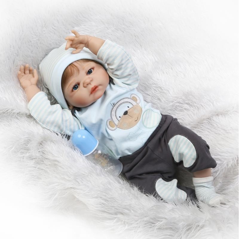 Bebe Reborn Menino 100% Silicone 57 Cm - Biel