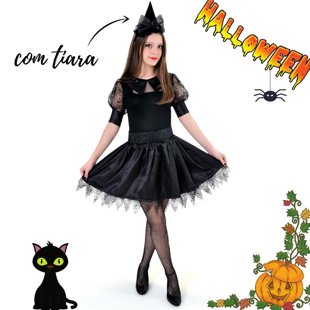 Fantasia Bruxa Bruxinha Halloween Adulto Dia das Bruxas Luxo | Shopee ...