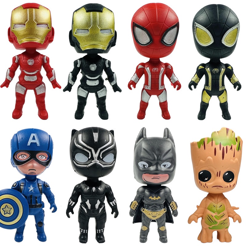 Marvel Hero 8CM Vingadores Doll Set Toys-Homem Aranha , Capitão América , Pantera Negra , Morcego & Groot