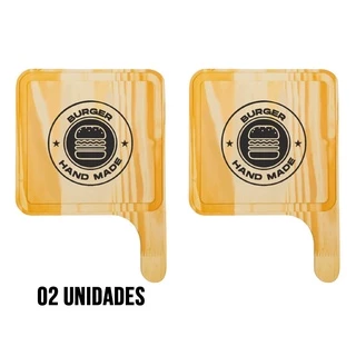 Kit Especial 2 Tábuas de Madeira Natural de Hamburguer e Carnes "Burguer Hand Made Black" Cozinha
