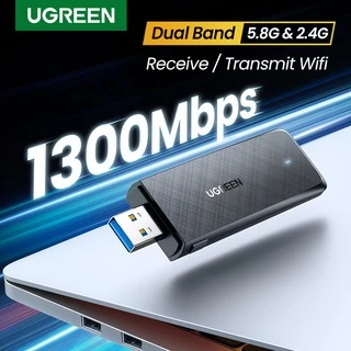 Adaptador UGREEN WiFi Sem Fio 1300Mbps 5Ghz E 2.4GHz Dual Band USB Para PC Computador