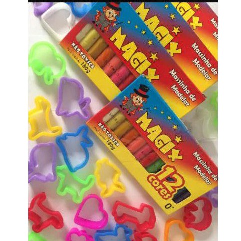 massinha de modelar Magix c/12 cores + brinde 10 forminhas para moldar ...