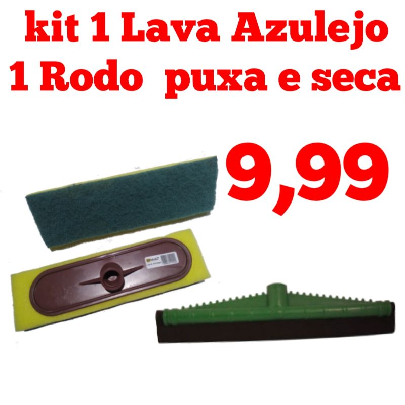 kit 1 Lava Azulejo Esponja abrasiva + 1 Rodo puxa e seca