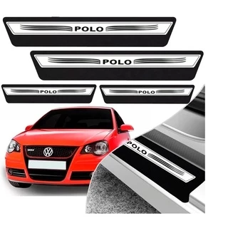 Kit 8 Peças Soleira Adesivo Porta Vw Polo 2003 2004 2005 2006 2007 2008 2009 2010 2011 2012 2013 2014 - Prata Envio Rápido