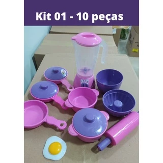 kit Cozinha infantil (10 peças) Panelas + Liquidificador - Kit 01