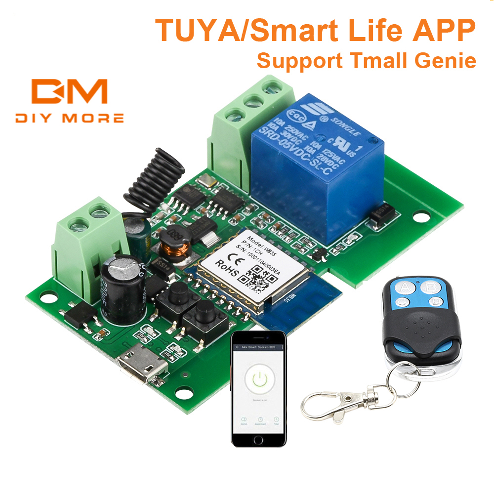 DIYMORE Tuya Smart Switch USB 5V/DC7-32V Home Self Locking 433MHZ 1CH WIFI Módulo de Circuito de Controle Remoto