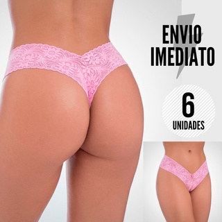 Kit 6 Calcinhas 100% Renda Fio Dental Com Forro De Algodão Tanga