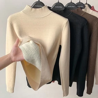 blusa de frio de linha feminina/Camisola De Pelúcia Feminina De Outono De Inverno Novo Estilo Espessado De Uma Peça De Lã De Meia-Pescoço Alto