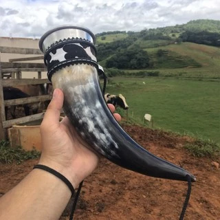 Copo De Chifre Vikings Guampa Natural Copo De Alumínio Revestido Temático Viking