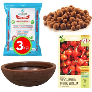 Kit Horta Plantio Fácil de Biquinho Vermelha e Bacia Chocolate