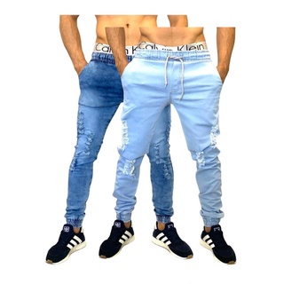 Kit 2 Calças Jogger Pants Sarja Masculina com Punho na Canela Street Wear