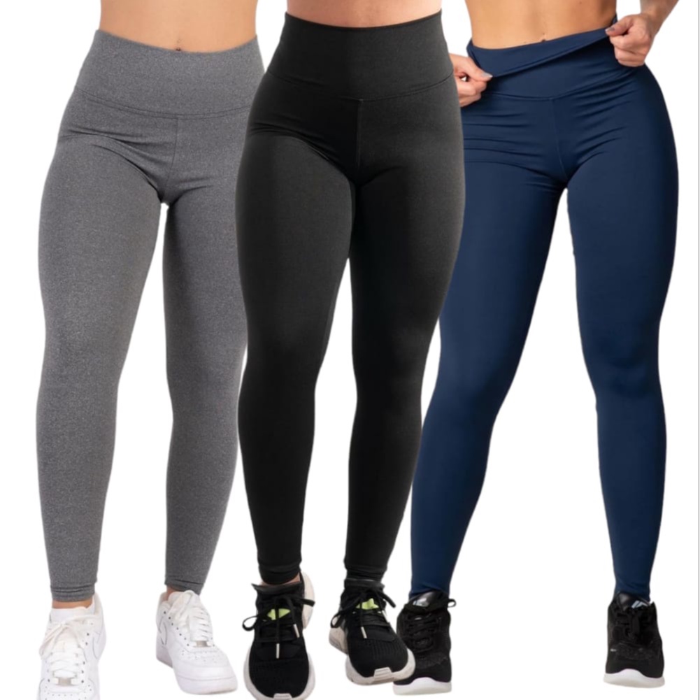 Kit 3 Calça Legging Suplex Academia Leg Levanta Bumbum | Shopee Brasil