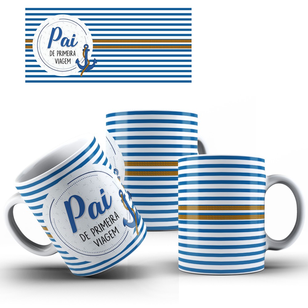 Caneca de Porcelana Presente 325ml Pai de primeira viagem! Feliz dia ...
