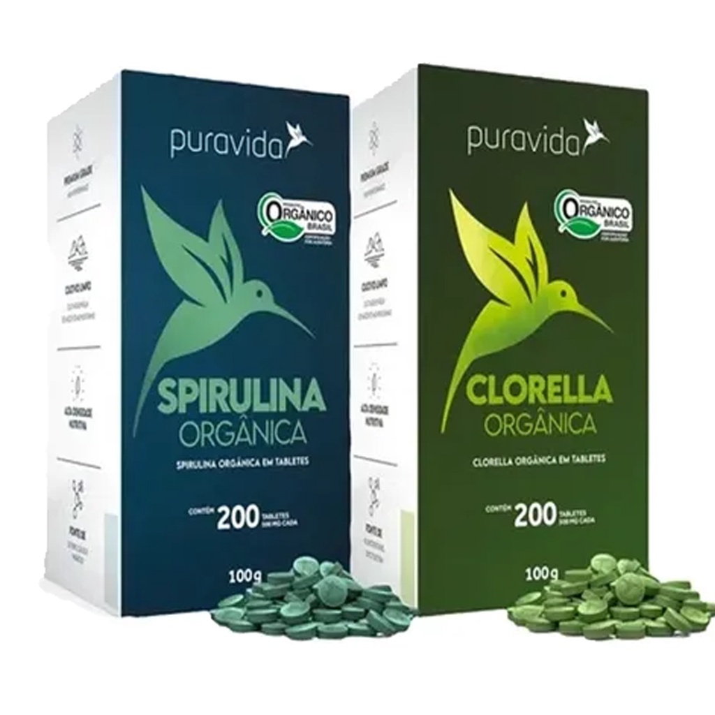 Kit Clorella + Spirulina Organica Premium Puravida, 500mg Shopee Brasil