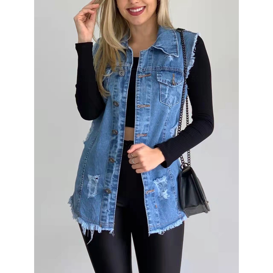 Colete jeans com cheap blusa de frio